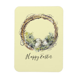 Magnet Flexible Aquarelle Pâques Nid de vigne et d'oeufs rustique