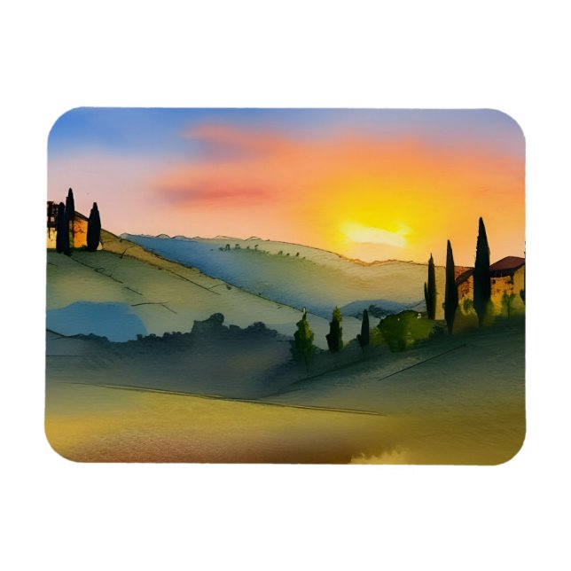 Magnet Flexible Aquarelle Pittoresque des collines toscanes (Horizontal)