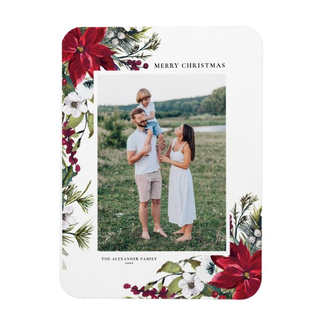 Magnet Flexible Aquarelle Poinsettia et Fir Feuilles photo (Vertical)