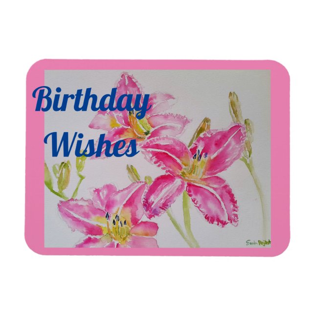 Magnet Flexible Aquarelle Pretty Rose Lily Aquarelle Anniversaire (Horizontal)