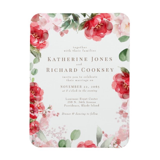 Magnet Flexible Aquarelle Rouge & Blush Floral Faire-part de maria (Vertical)
