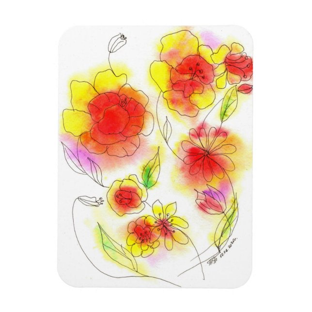 Magnet Flexible Aquarelle rouge et jaune abstraits (Vertical)