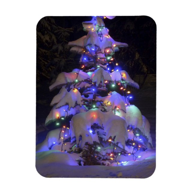 Magnet Flexible Arbre de Noël couvert de neige brillante (Vertical)
