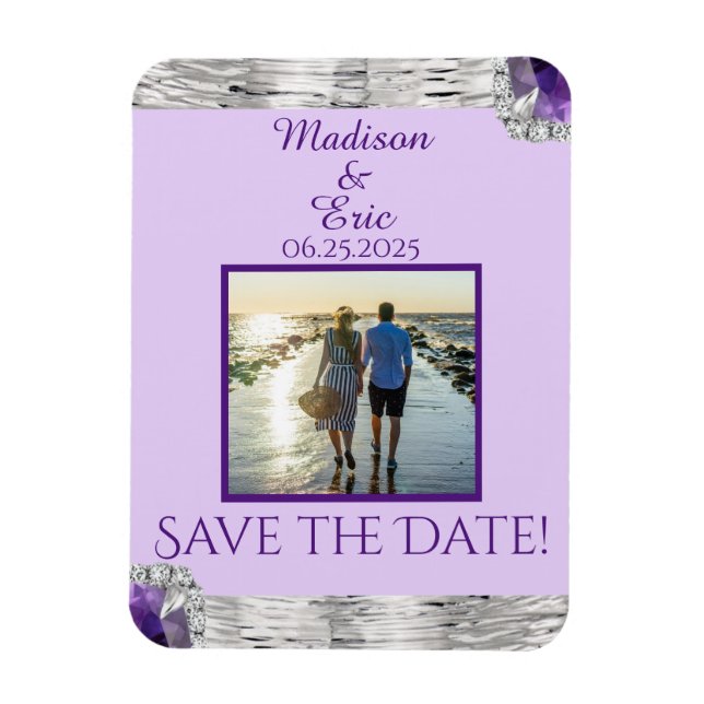 Magnet Flexible Argent Foil Purple Améthyste Enregistrer la date P (Vertical)