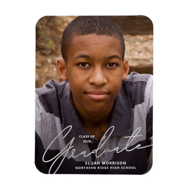 Magnet Flexible Argent Script 2025 Faire-part de graduation photo (Vertical)