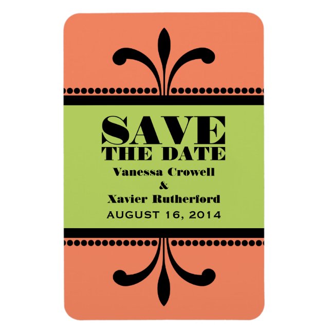 Magnet Flexible Art déco fantaisie Enregistrer la date Aimant oran (Vertical)