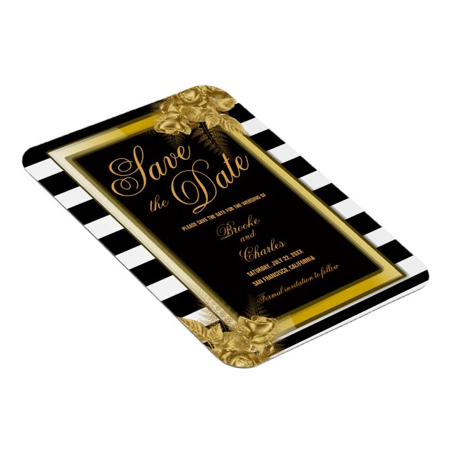 Magnet Flexible Art Déco Gold Roses & Stripes Enregistrer La Carte (Côté Droit)