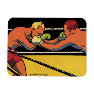 Magnet Flexible Art Déco vintage de boxe sportive, Boxeurs se frap