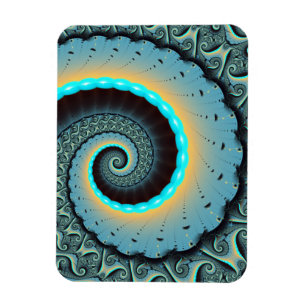 Magnet Flexible Art fractal abstrait bleu turquoise orange Spirale