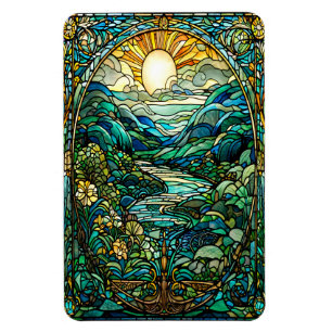 Magnet Flexible Art Nouveau Verre Tiré Soleil Levant Paysage Art