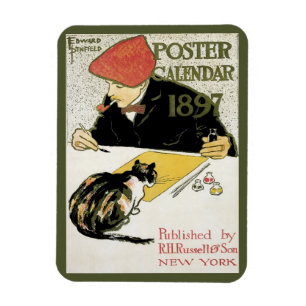 Magnet Flexible Art Nouveau vintage, Peinture Artiste avec chat an