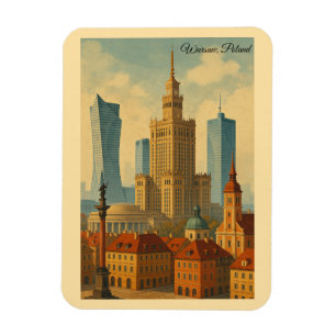 Magnet Flexible Art Vintage voyage de Varsovie Pologne