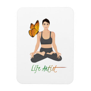 Magnet Flexible Artiste de la vie Yoga Slogan Fille Lotus Papillon