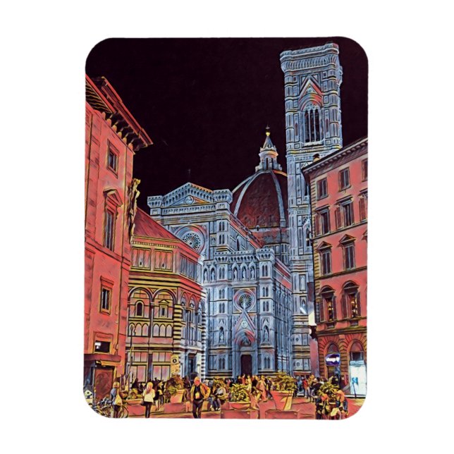 Magnet Flexible Artistique Florence Italie Street Scène avec Duomo (Vertical)
