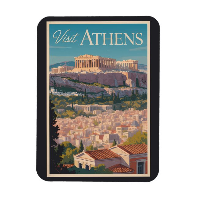 Magnet Flexible Athènes Grèce Parthénon Voyage Art Vintage (Vertical)
