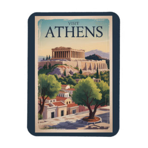 Magnet Flexible Athens Grèce Illustration Voyage Art Vintage