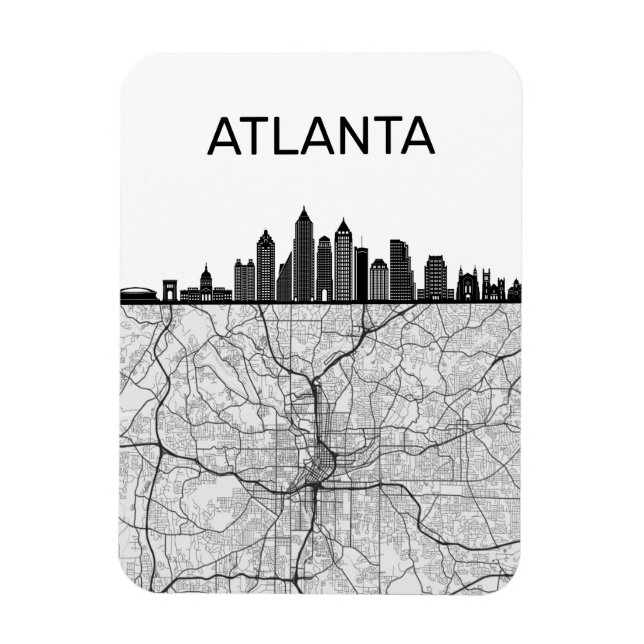 Magnet Flexible Atlanta Georgia City Skyline avec carte (Vertical)