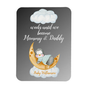 Magnet Flexible Attendez-vous Parents Baby Countdown Penguin White