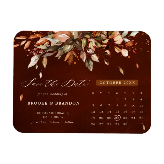 Magnet Flexible Automne Feuilles Rustique Pays Enregistrer la date (Horizontal)