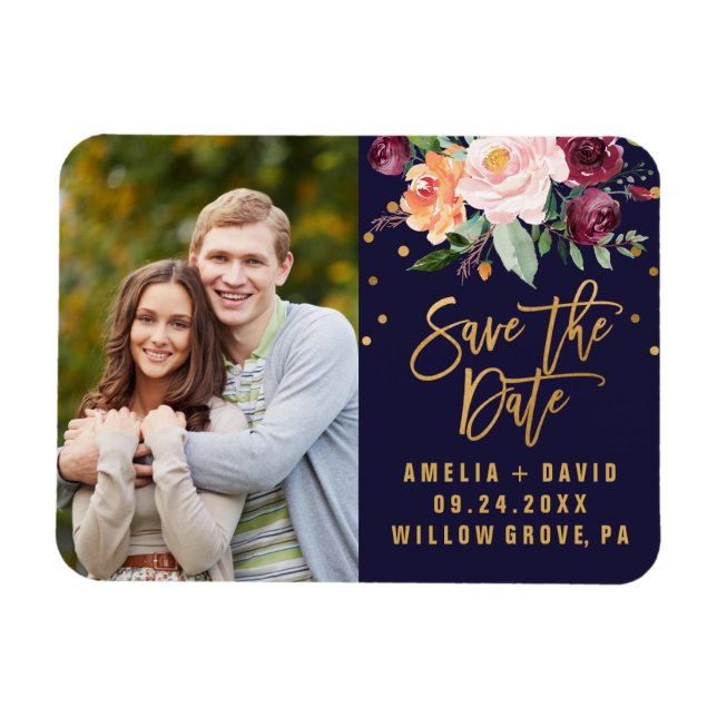 Magnet Flexible Automne Floral Enregistrer la photo de la date (Horizontal)