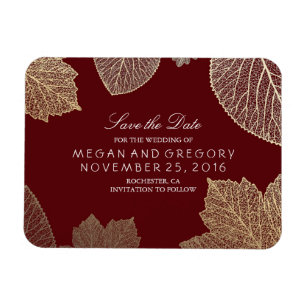 Magnet Flexible Automne Gold Feuille Bourgogne Enregistrer la date