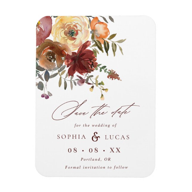 Magnet Flexible Automne Rouille Bourgogne Orange Mariage Script En (Vertical)