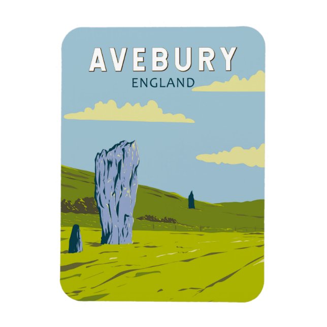 Magnet Flexible Avebury England Travel Art Vintage (Vertical)