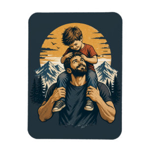 Magnet Flexible Aventure de montagne père et fils Illustration vin