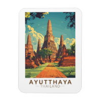Ayutthaya Thaïlande Illustration Voyage Art Vintag