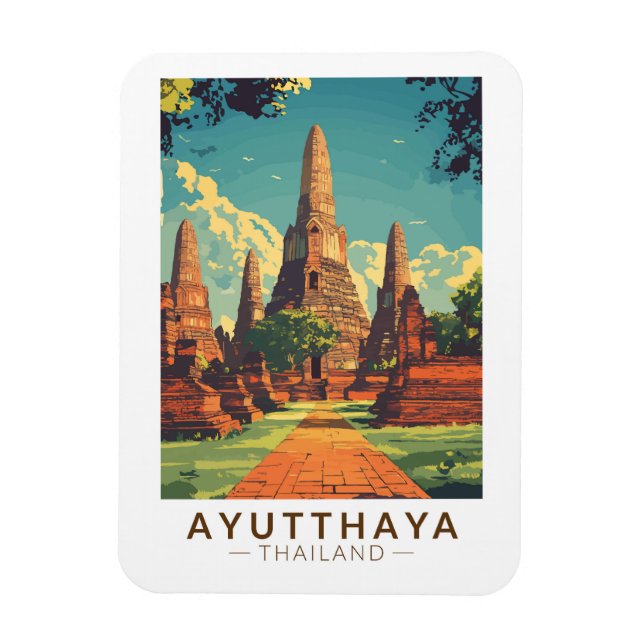 Magnet Flexible Ayutthaya Thaïlande Illustration Voyage Art Vintag (Vertical)