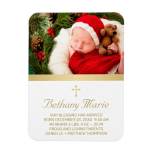 Magnet Flexible Baby Birth Christian Gold Cross Script Photo