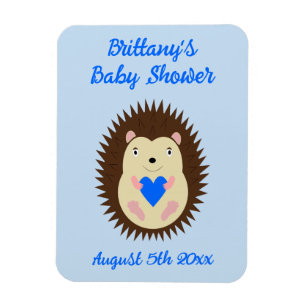 Magnet Flexible Baby Boy Blue Heart Hérisson Baby Shower