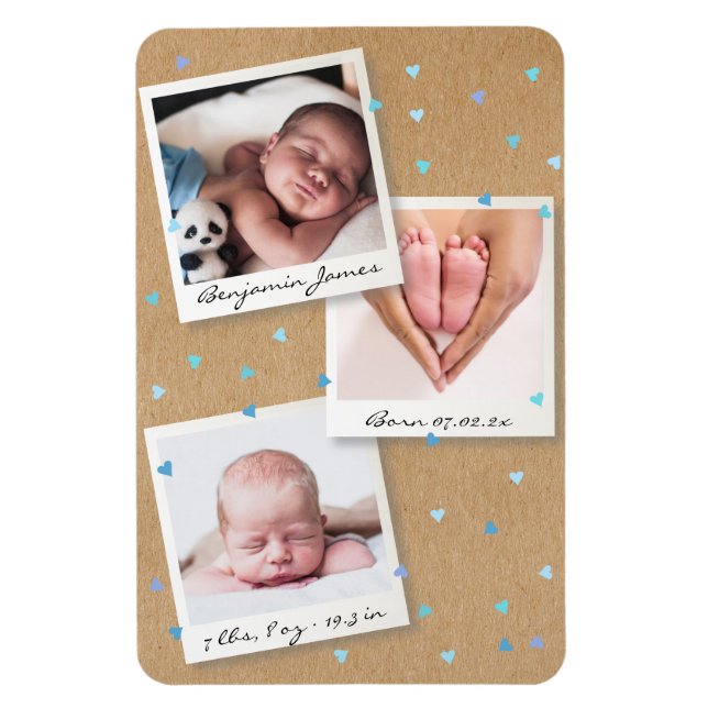 Magnet Flexible Baby Boy Photo Collage de statistiques de naissanc (Vertical)