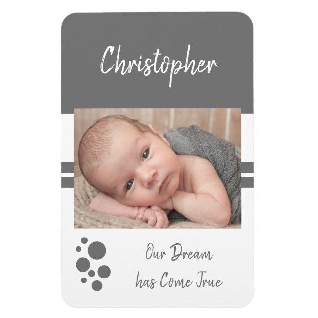 Magnet Flexible Baby Boy rêve devenir vrai gris et blanc photo (Vertical)