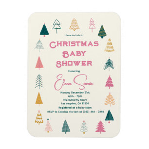 Magnet Flexible Baby Shower Arbre de Noël Rose et Vert Fantaisiste