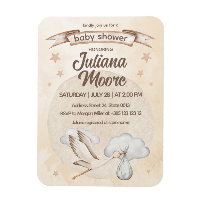 Magnet Flexible Baby shower de cigogne d'aquarelle (Vertical)