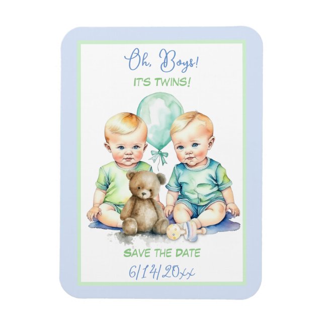 Magnet Flexible Baby shower jumeaux pour garçons Enregistrer la da (Vertical)