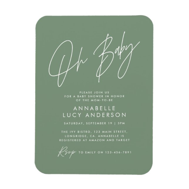 Magnet Flexible Baby shower script sauge vert élégante invitation (Vertical)