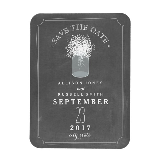 Magnet Flexible Baby's Breath Mason Jar Chalkboard Enregistrer la  (Vertical)