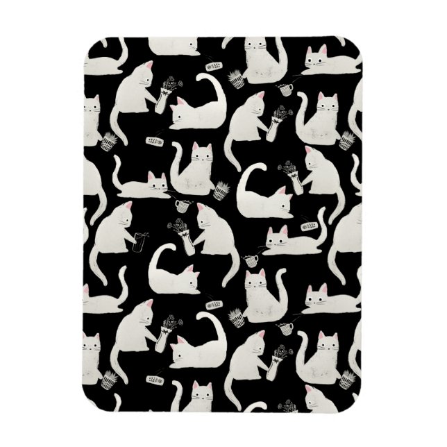 Magnet Flexible Bad Cats Knocking Stuff Over, White Cats on Black (Vertical)