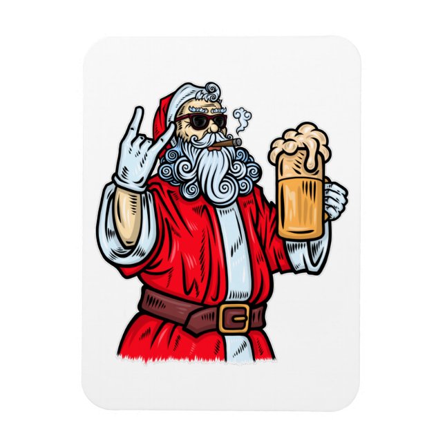 Magnet Flexible Bad Père Noël, Rock, Bière et Cigar (Vertical)