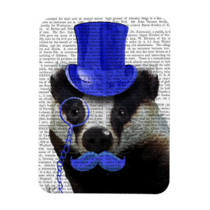 Magnet Flexible Badger avec chapeau bleu et moustache