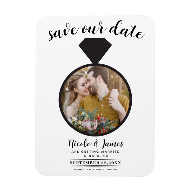 Magnet Flexible Bague de Mariage blanc et noir Enregistrer la date (Vertical)