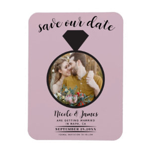 Magnet Flexible Bague de mariage rose poudré Photo Save the Date