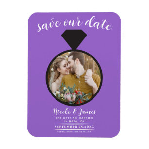 Magnet Flexible Bague de Mariage violet photo Enregistrer la date