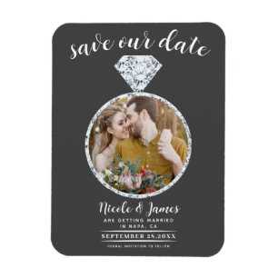 Magnet Flexible Bague Diamant Gris Foncé Bling Photo Enregistrer l