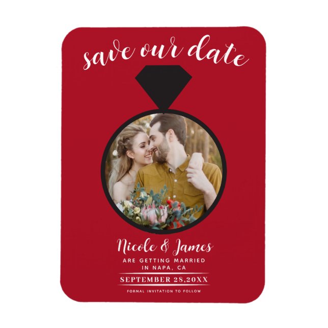 Magnet Flexible Bague rouge Mariage photo Enregistrer la date (Vertical)