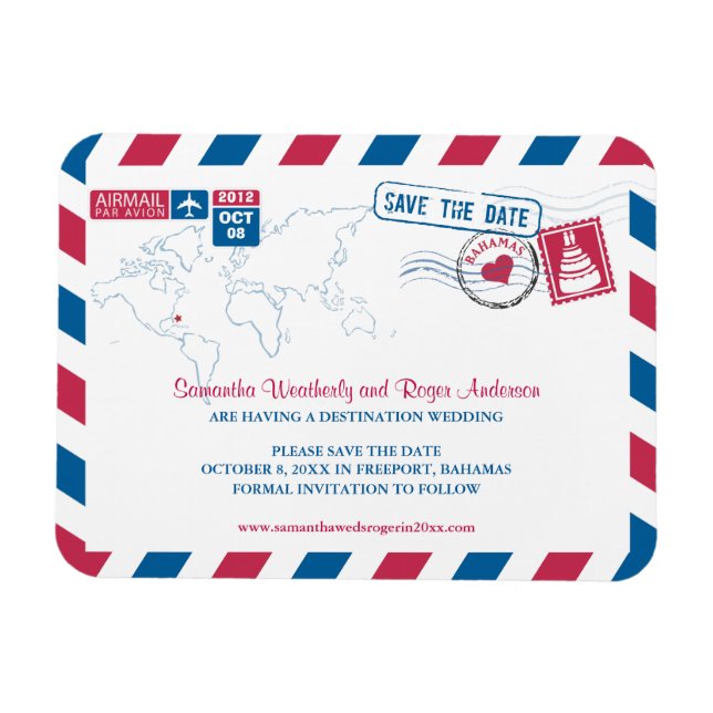 Magnet Flexible BAHAMAS Air Mail Wedding Enregistrer la date sz 3x (Horizontal)