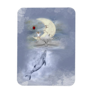 Magnet Flexible Baleine de bosse et lune bleues mignonnes,