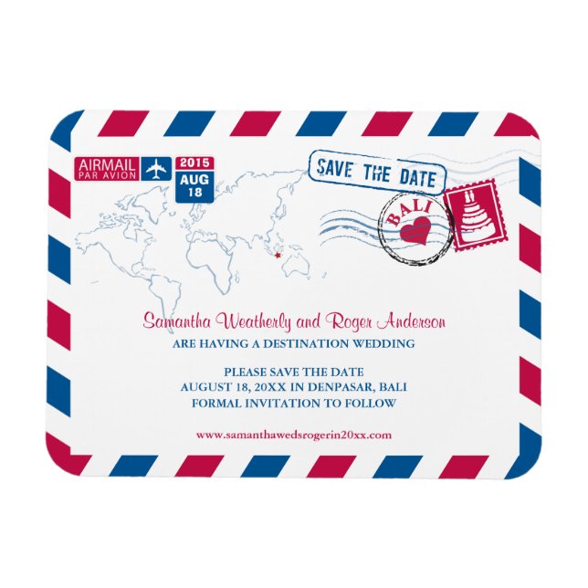 Magnet Flexible BALI Air Mail Wedding Enregistrer la date 3x4 (Horizontal)